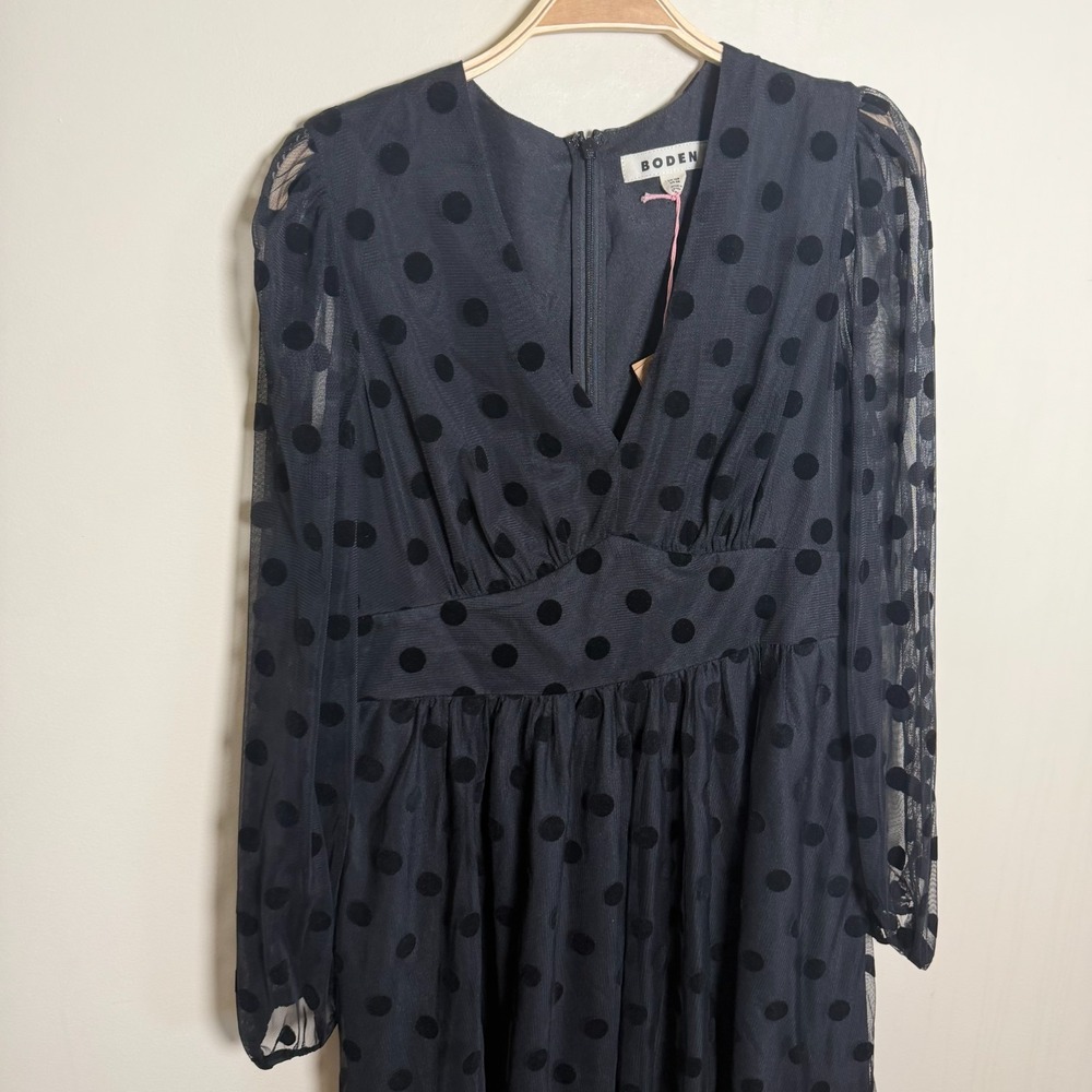 Boden Black Polka Dotted Long Sleeve Dress Polka Dot NWT Sz 8R Fun Tulle Classic - Picture 8 of 13